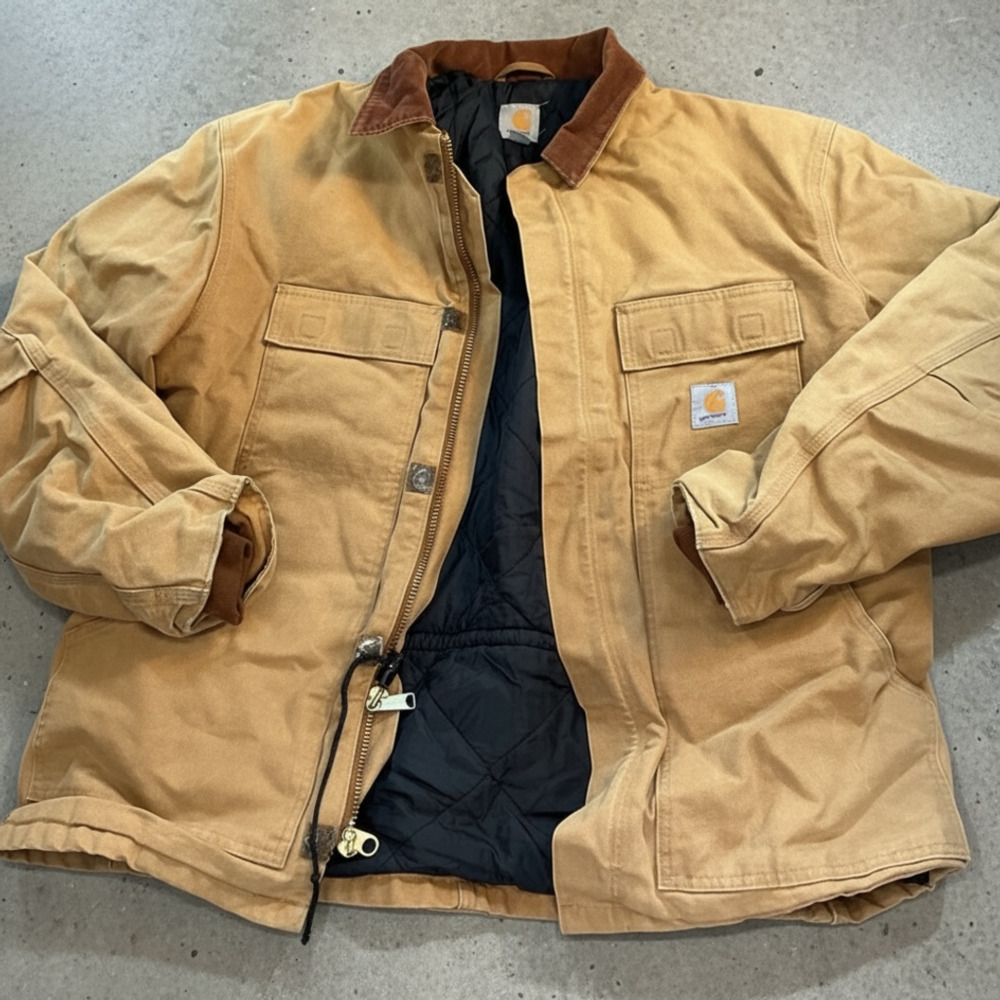 Vintage Distressed Carhartt Coat XL Brown Artctic Quilted Lining Corduroy Collar
